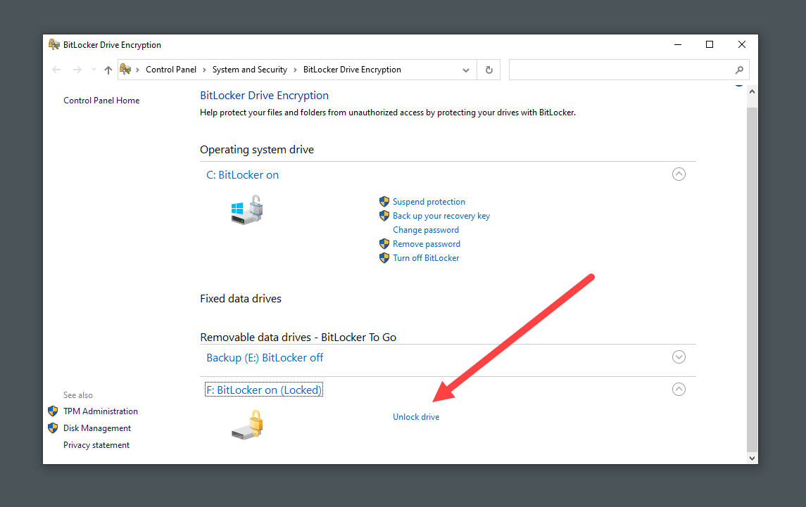 bitlocker unlock drive annotated