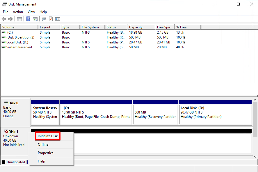 click Initialize Disk