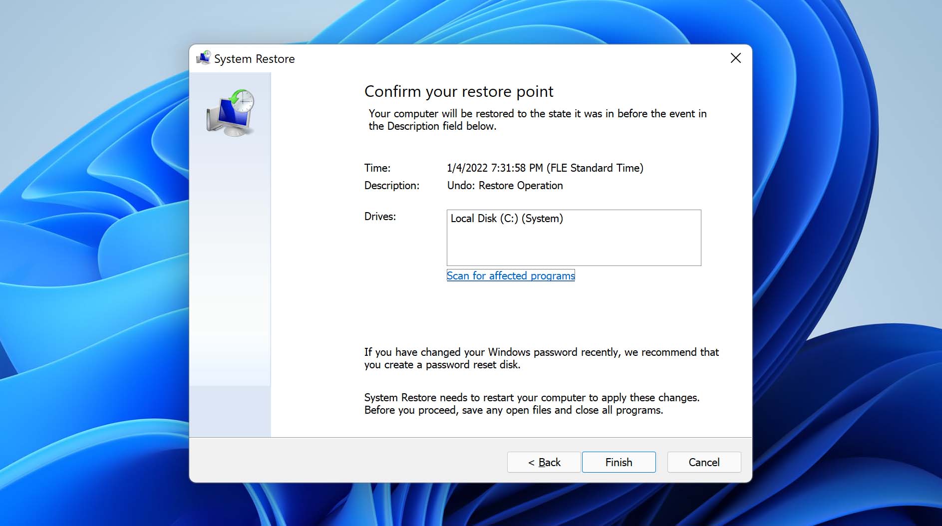 finish system restore on windows 11