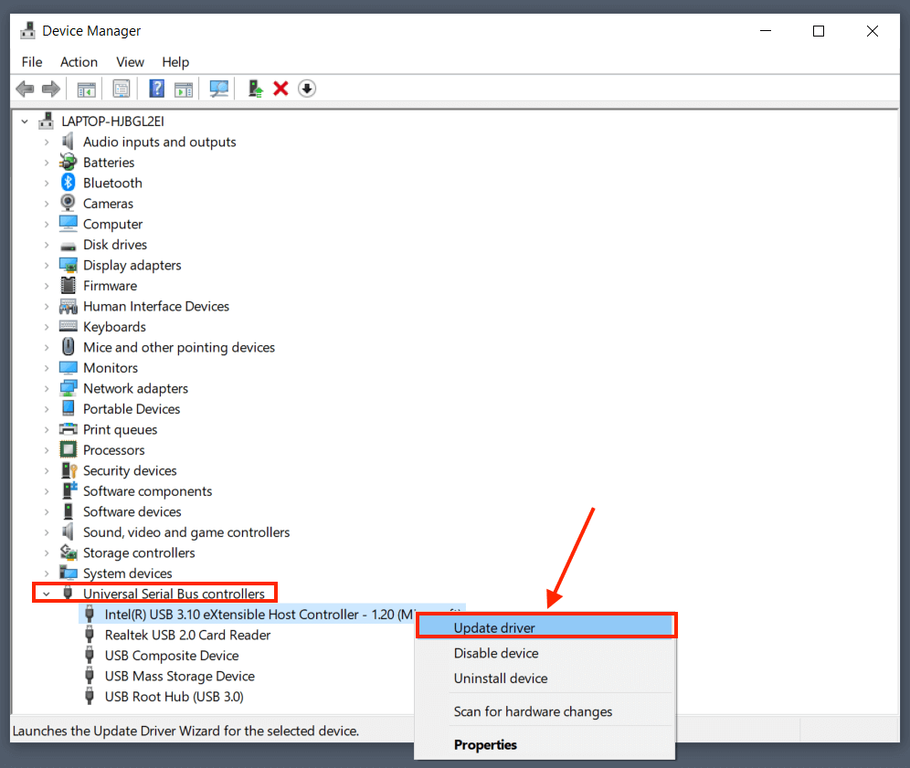 Device manager USB driver update