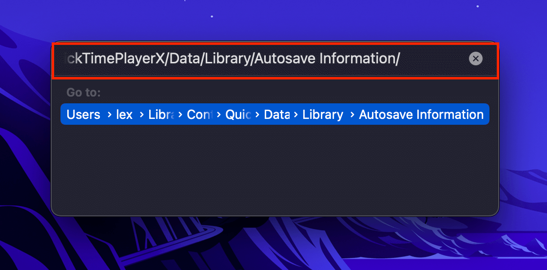 QuickTime Autosave folder path in the Finder Go window