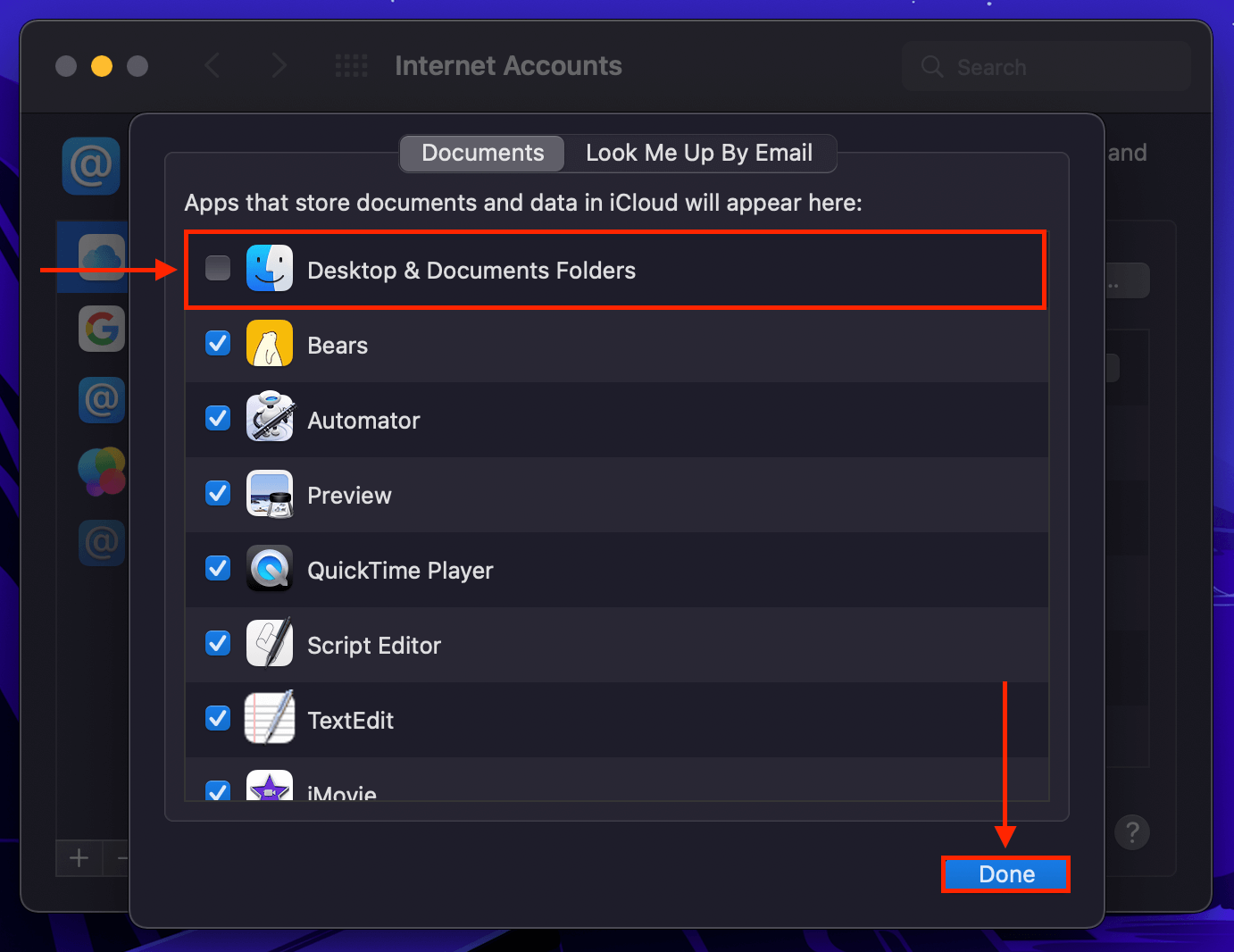 Documents storage settings for iCloud Drive