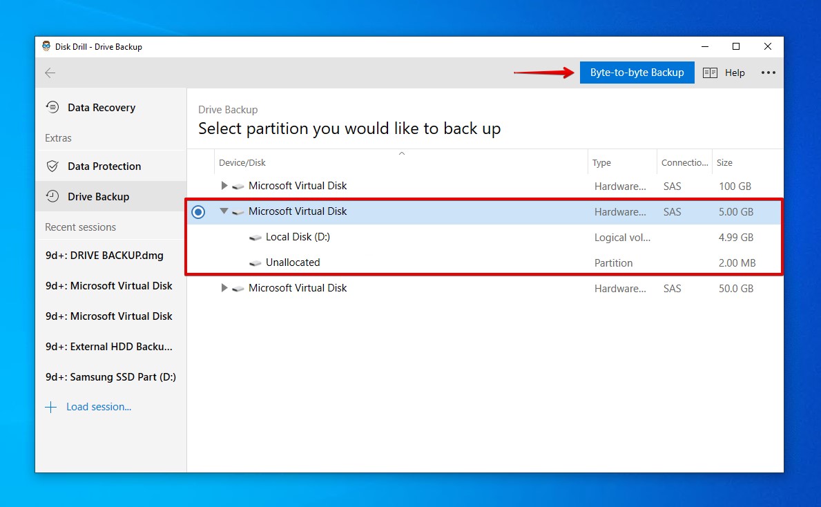 Creating the byte-to-byte backup.