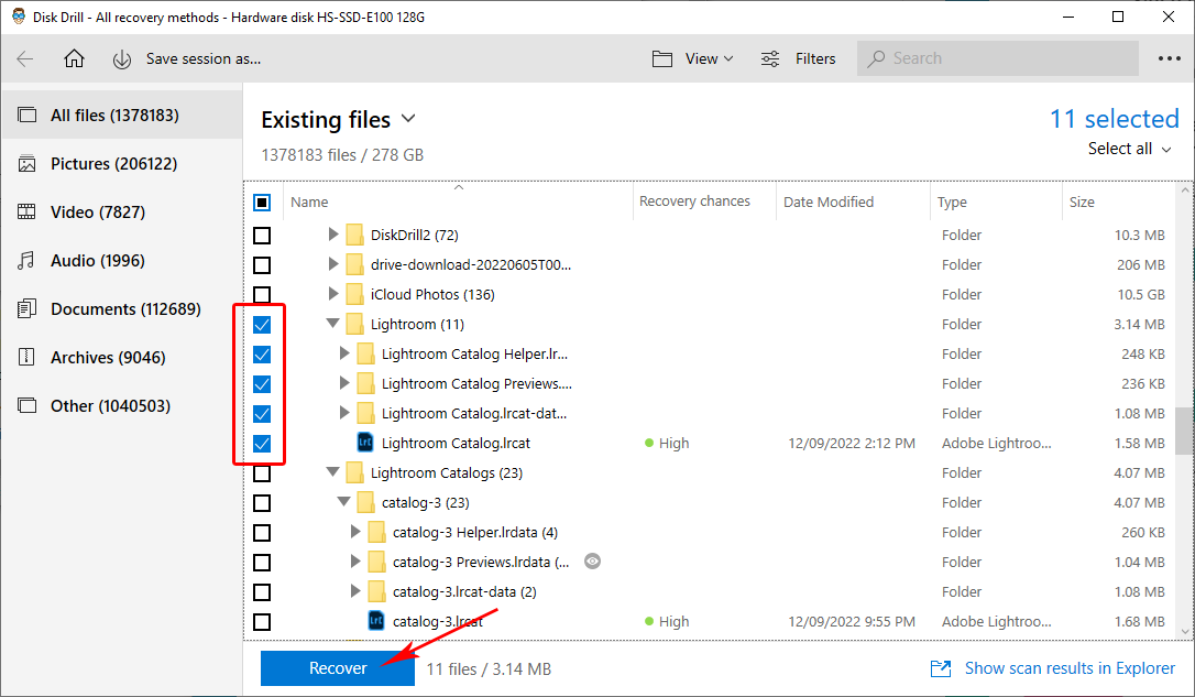 disk drill select files