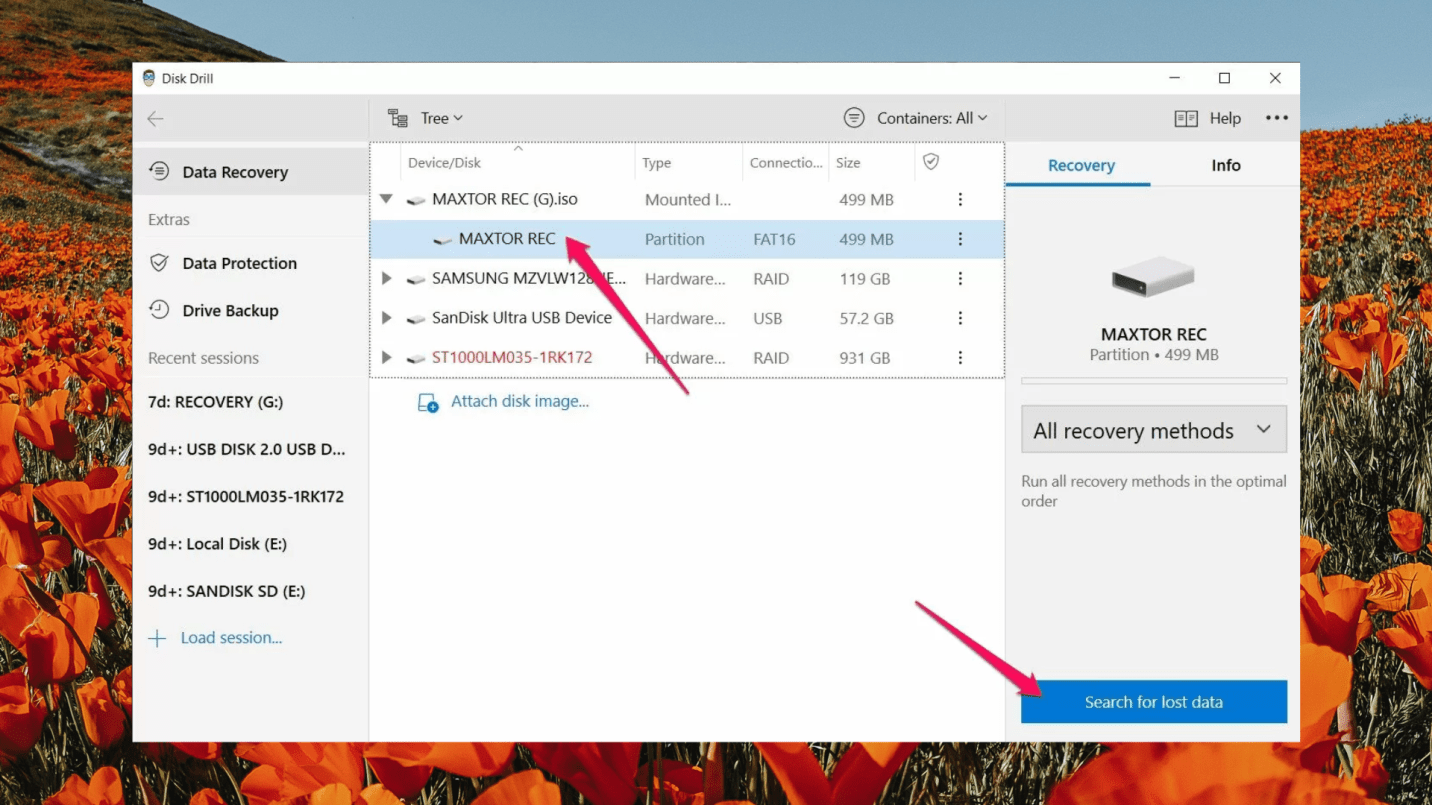 searching for lost data on disk drill