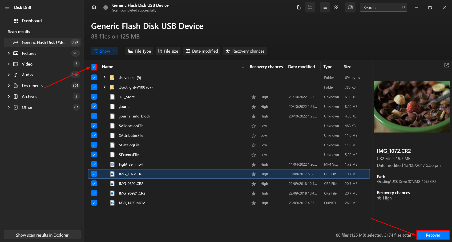 file selection window in Disk Drill