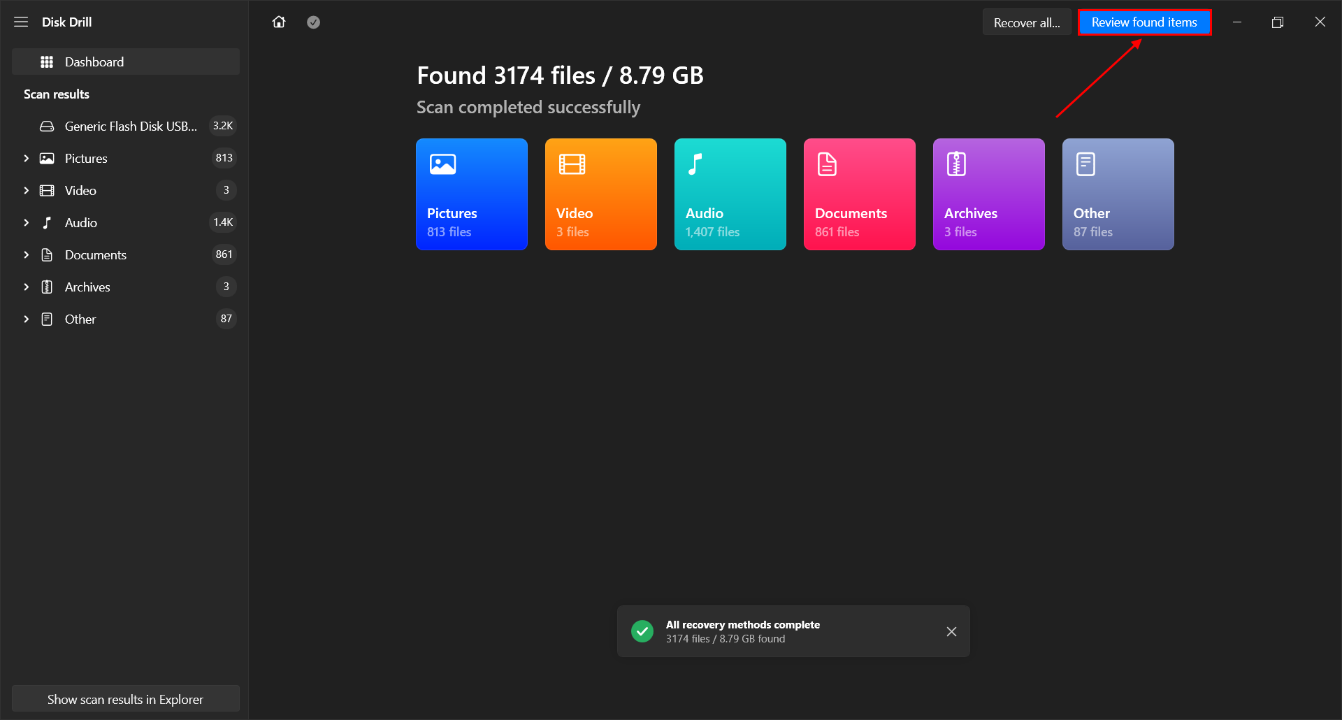 scan results in disk drill