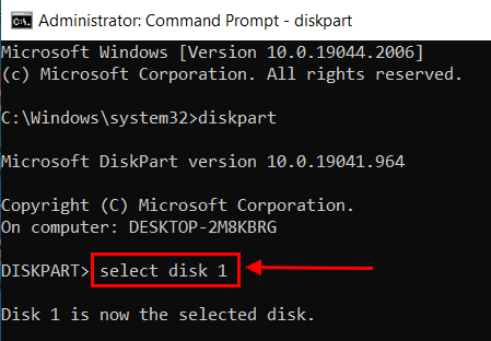 select disk command in Command Prompt