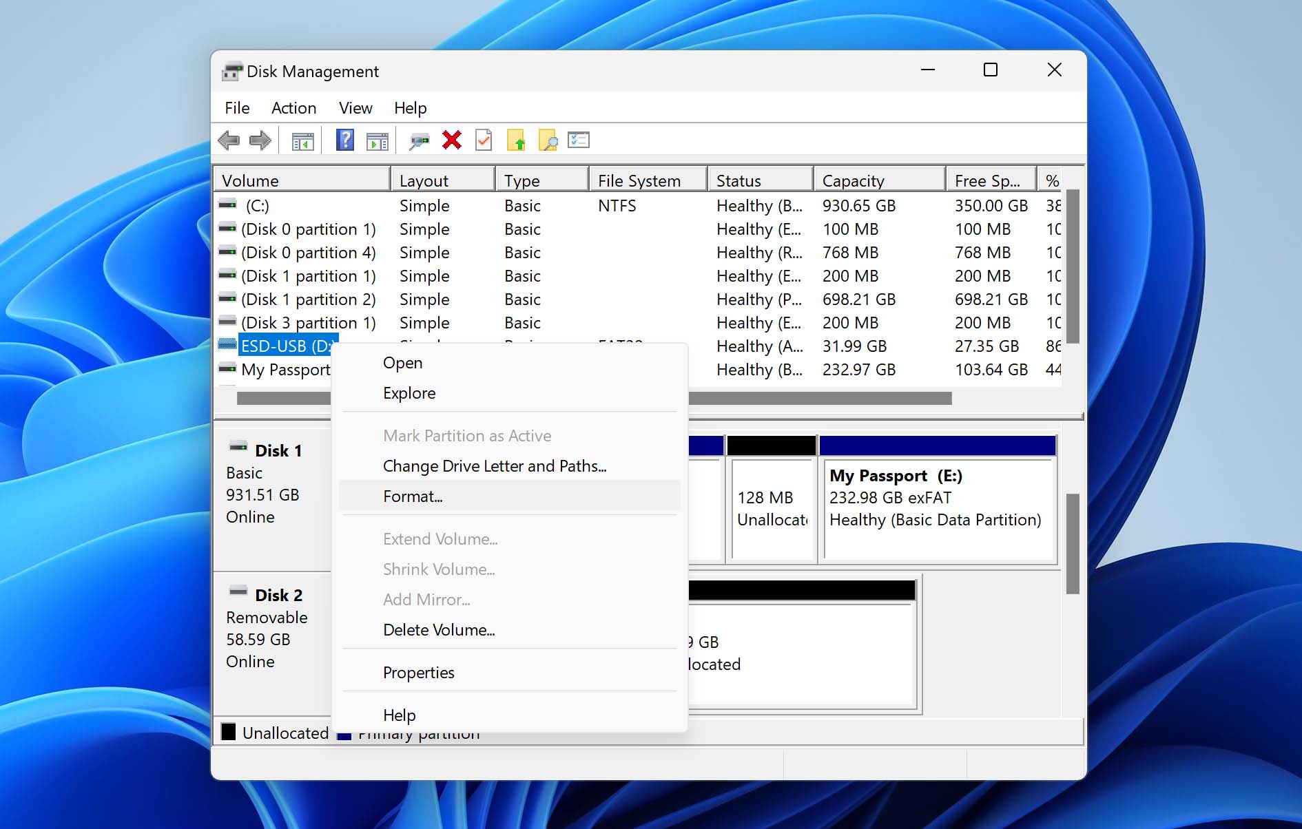 click format option on ESD-USB drive