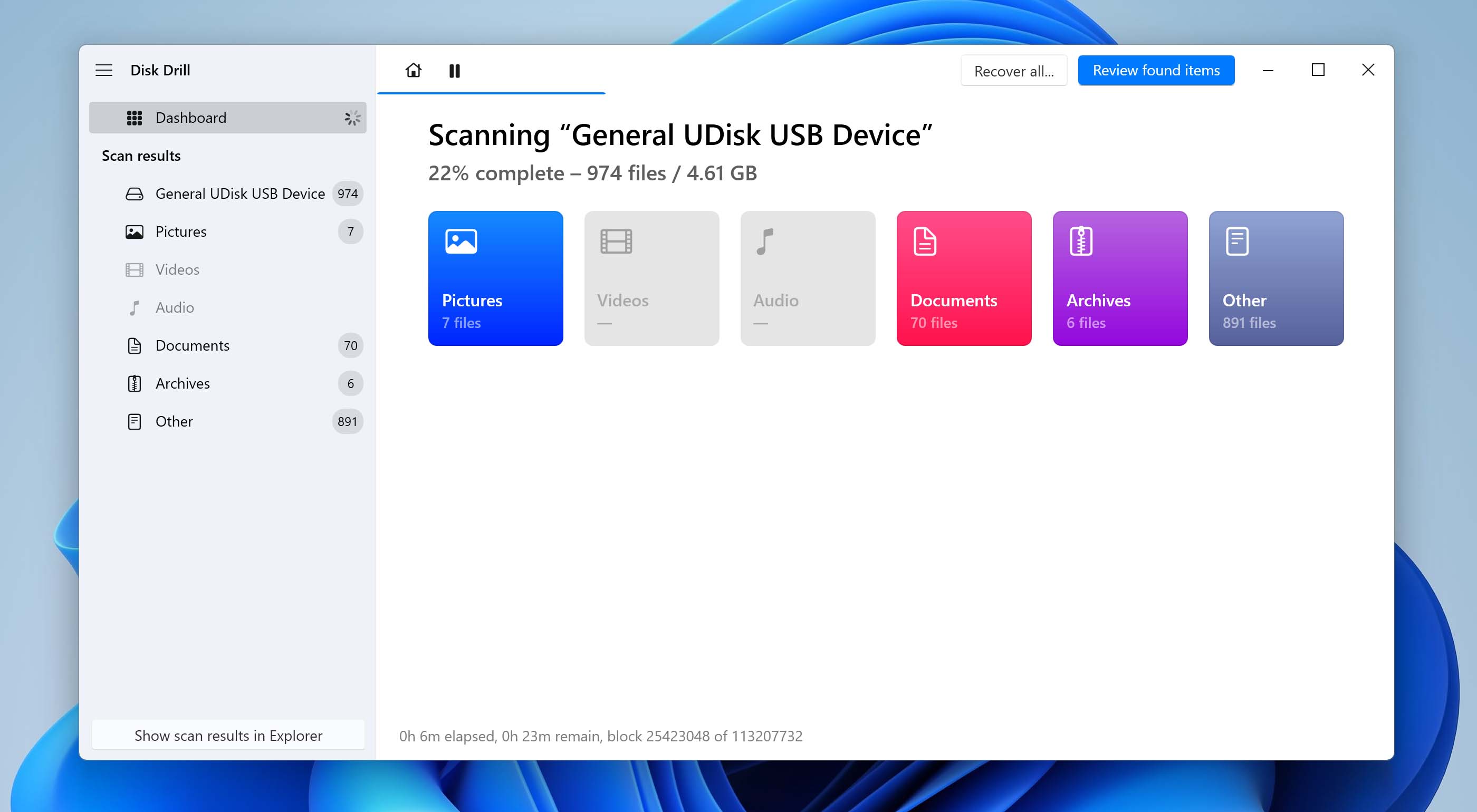 disk drill scanning screen