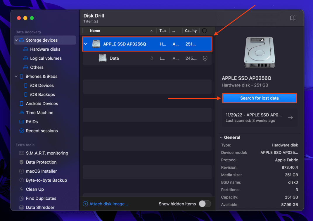 Disk Drill drive selection screen