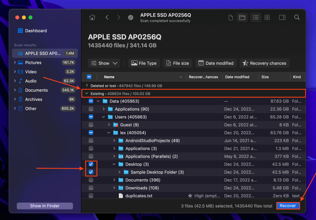 Disk Drill file selection boxes