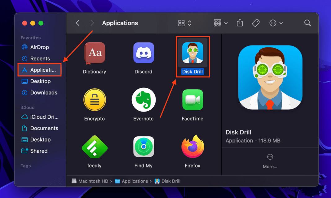 Disk Drill app in Finder