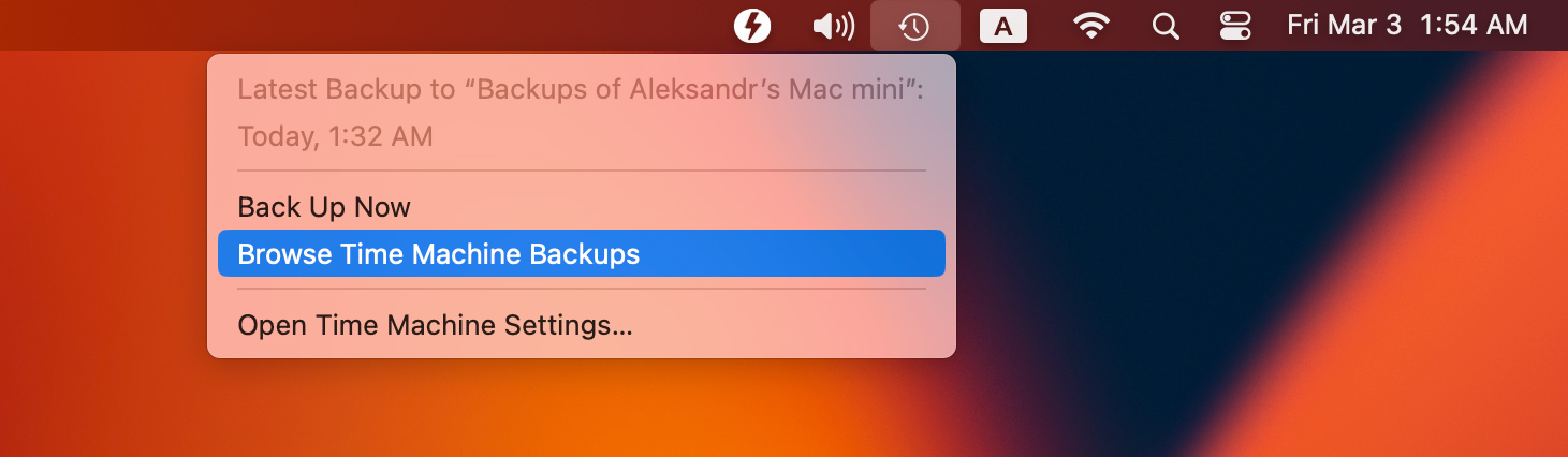 choose Browse Time Machine backups