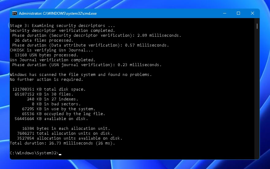 chkdsk scan complete