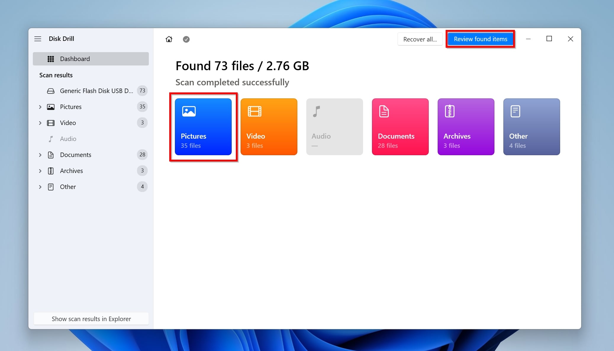 The Review Found Items screen in Disk Drill.