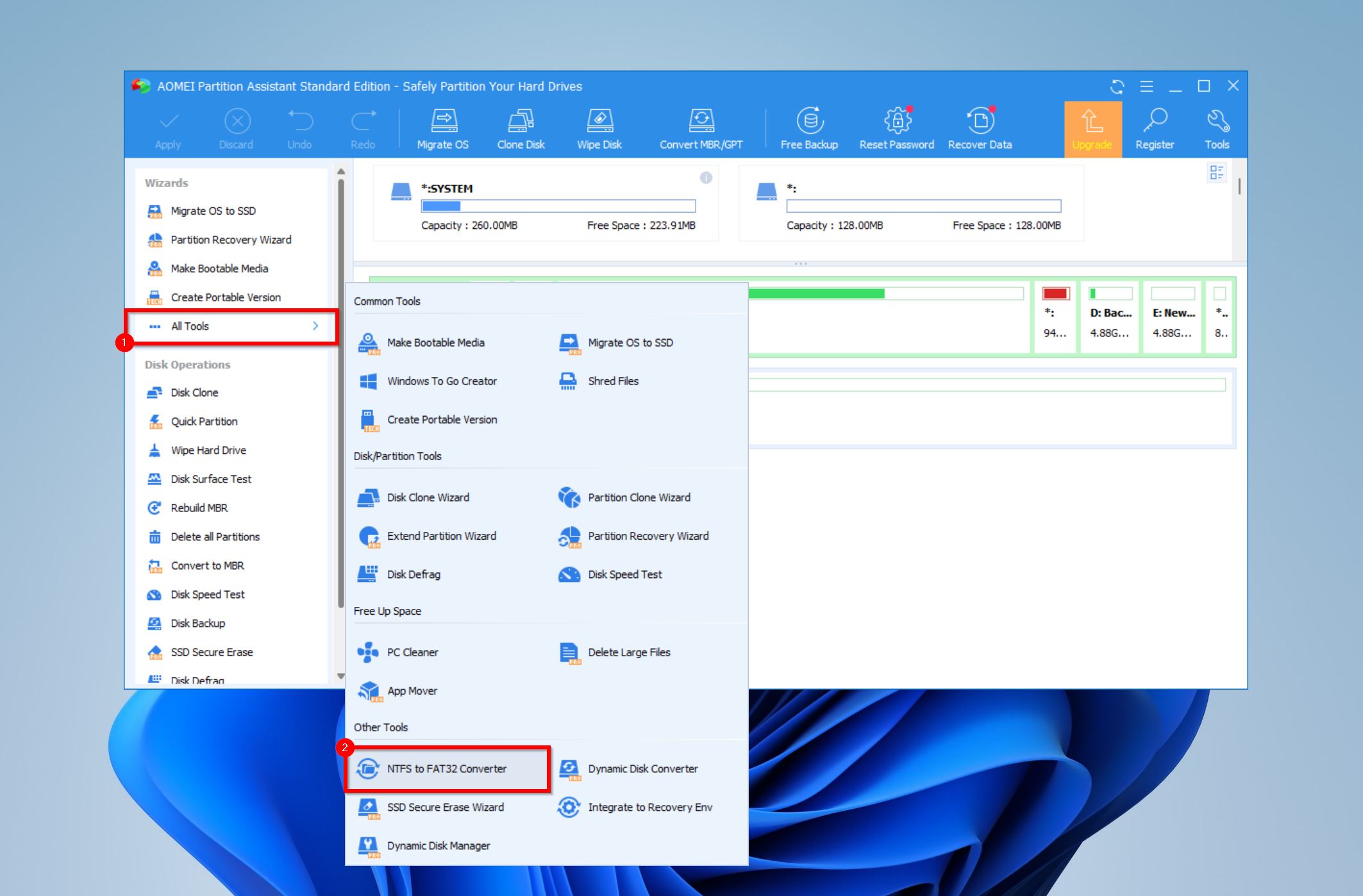 NTFS FAT32 convert option AOMEI.