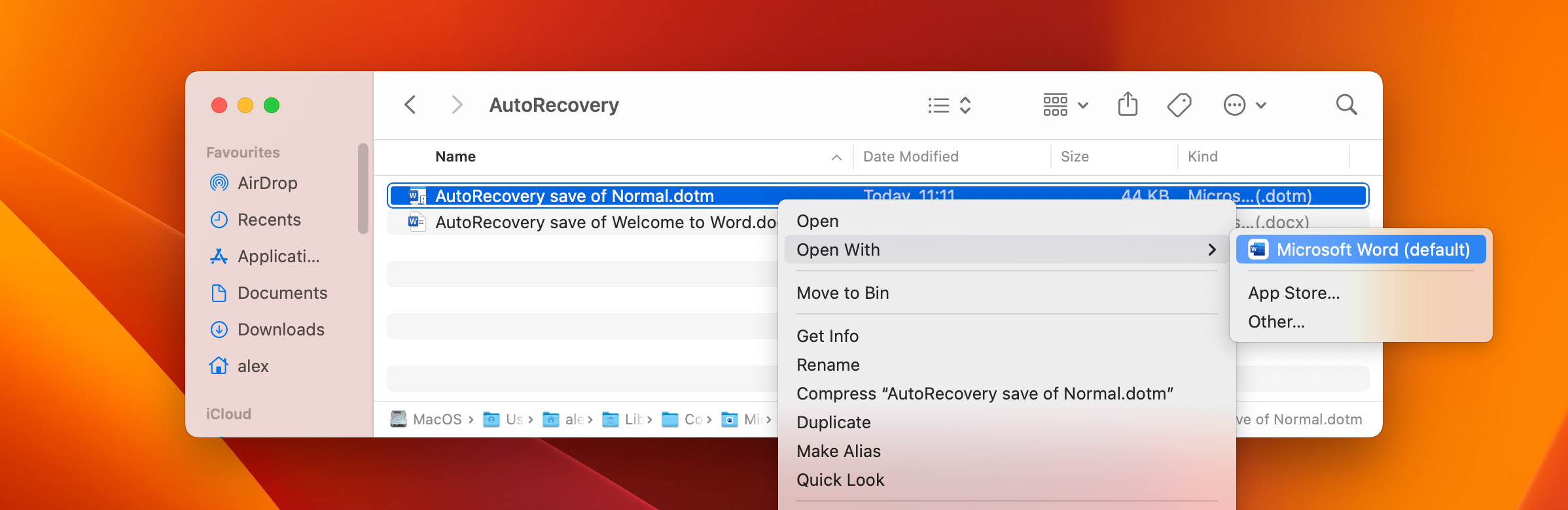 open autorecovery file