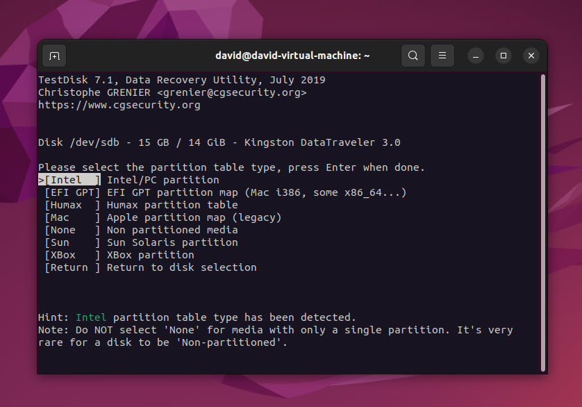 testdisk rpi partition