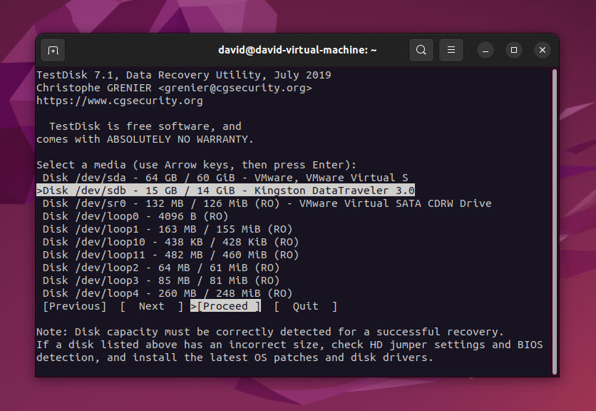 testdisk rpi select