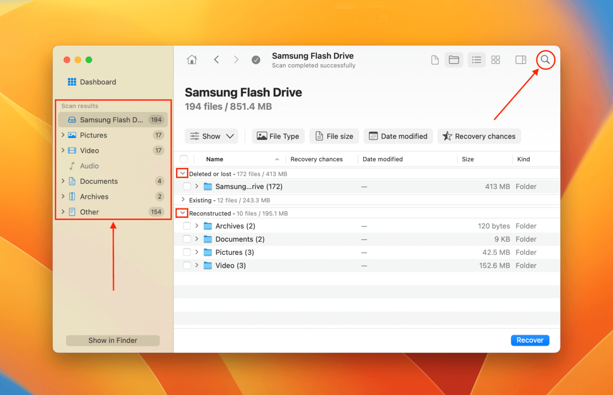 list of recoverable files in Disk Drill