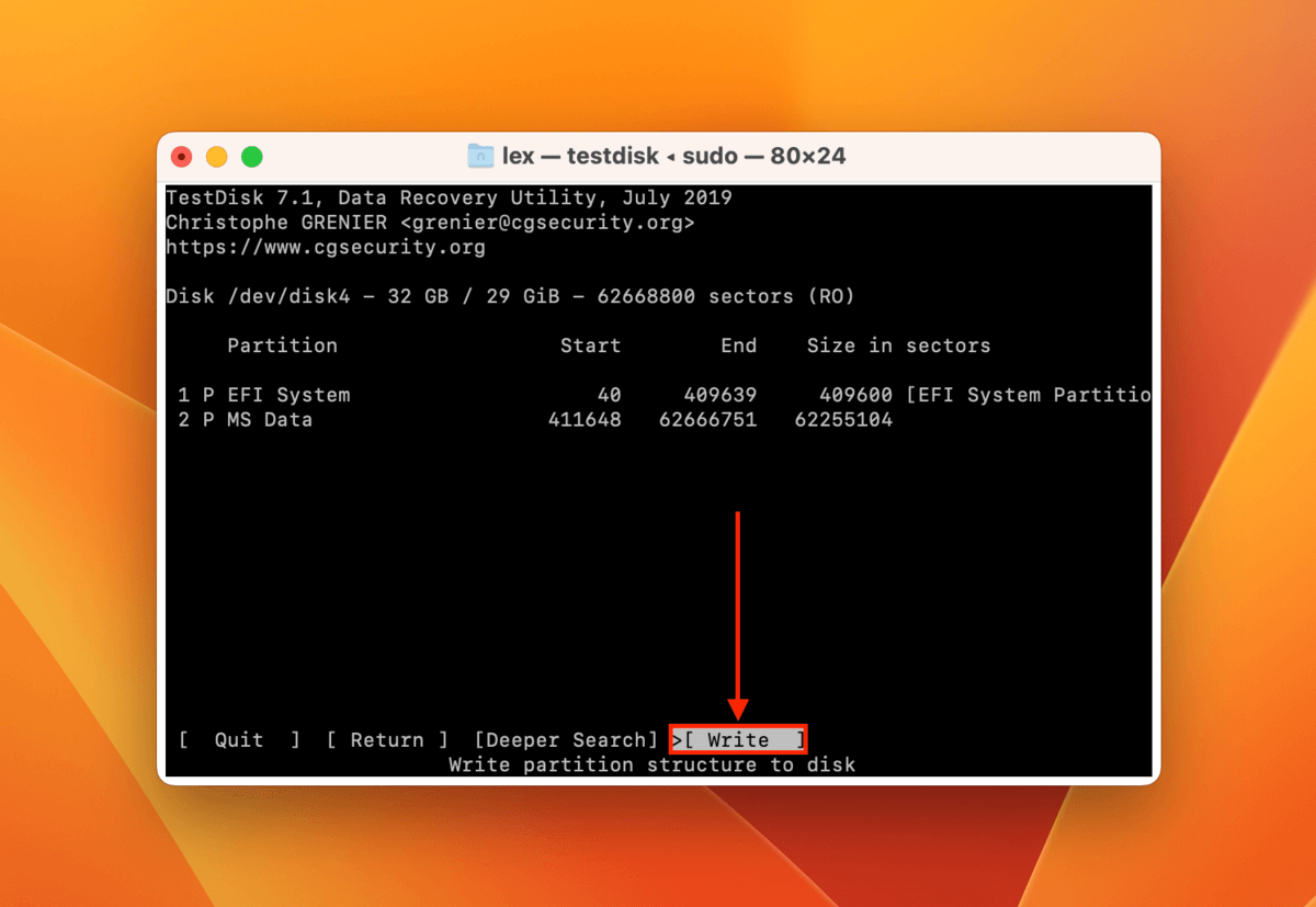 write option in Terminal