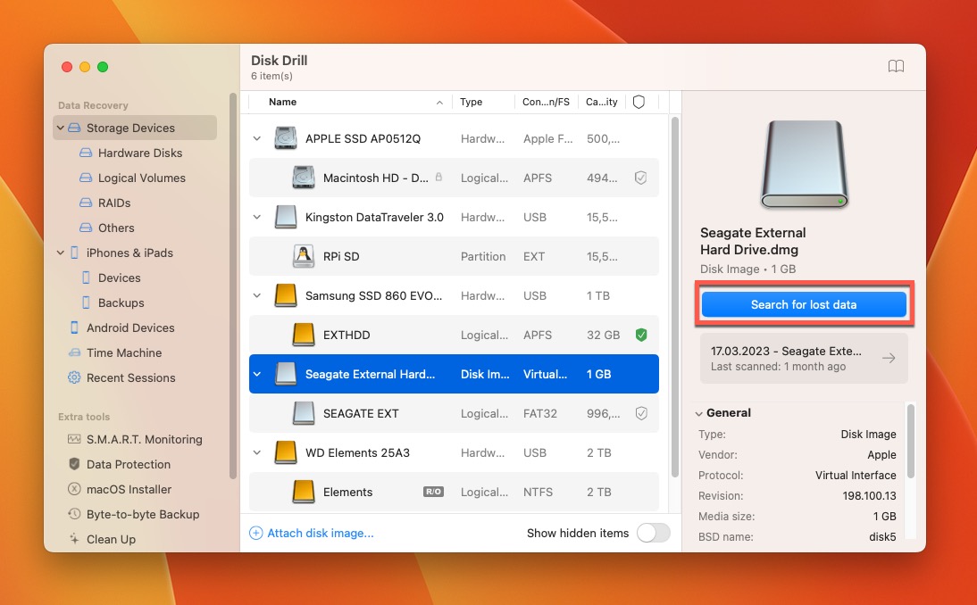 disk drill search for lost backup data