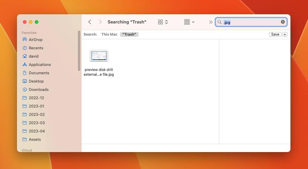 macos trash search feature