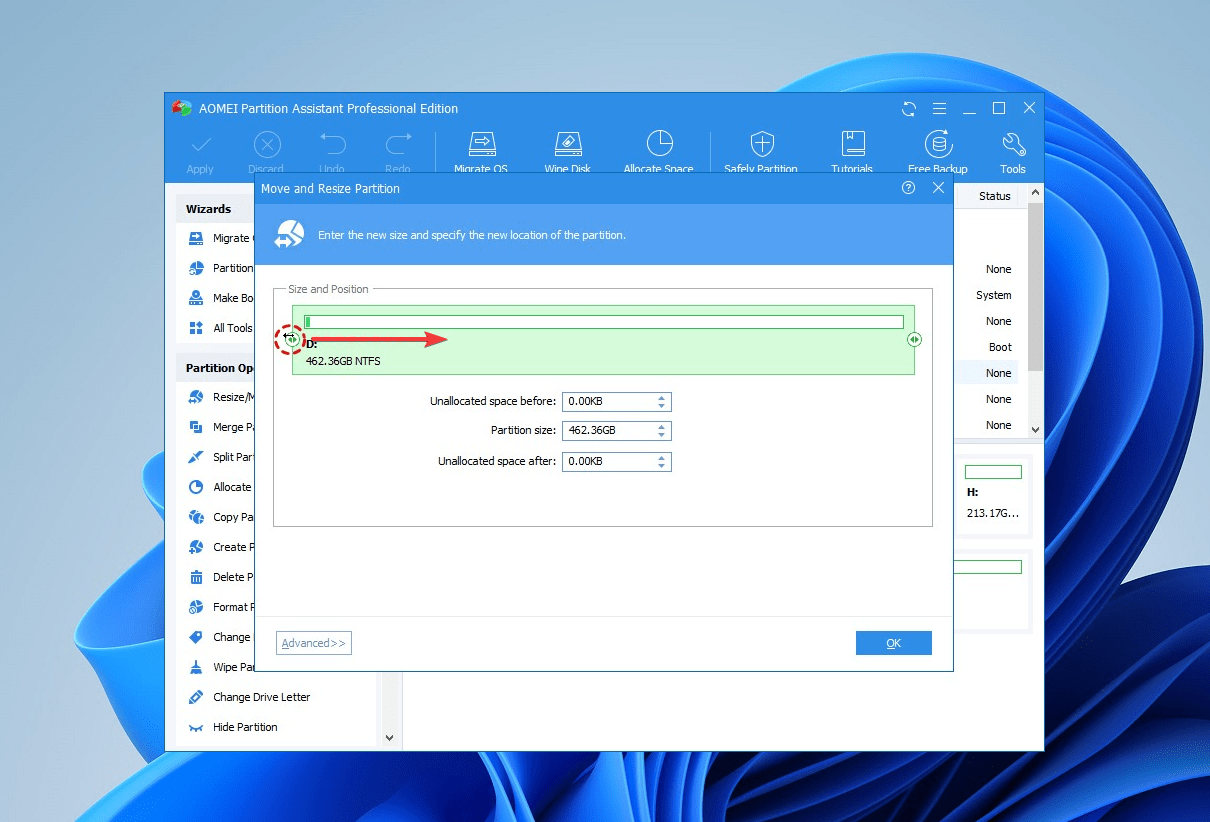 shrinking partition