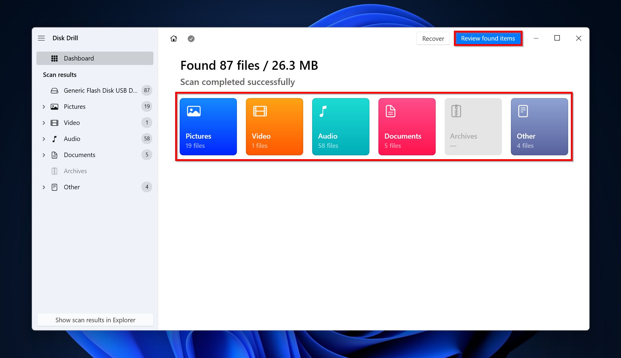 Review found items in Disk Drill.