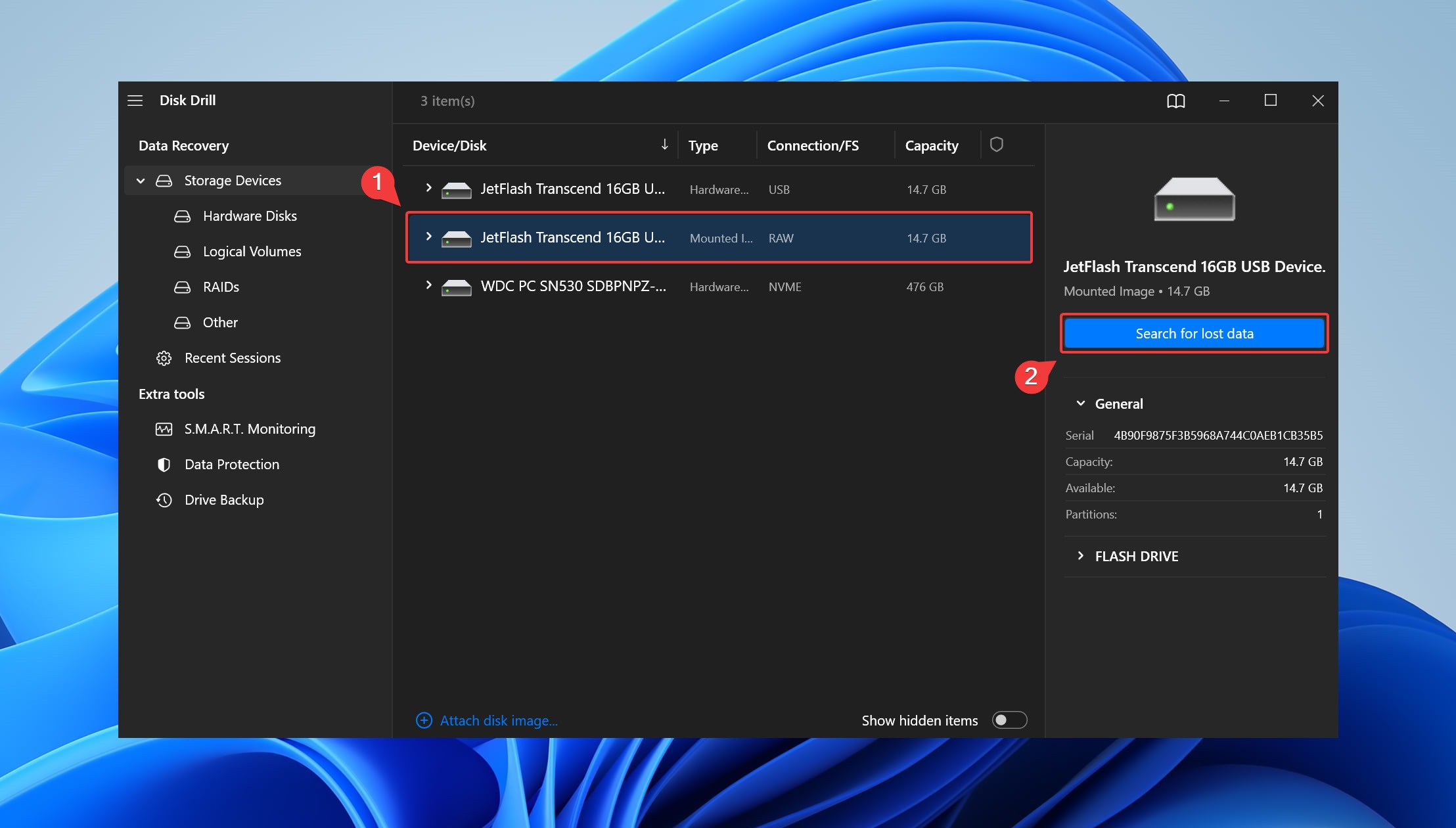 selecting disk image on disk drill