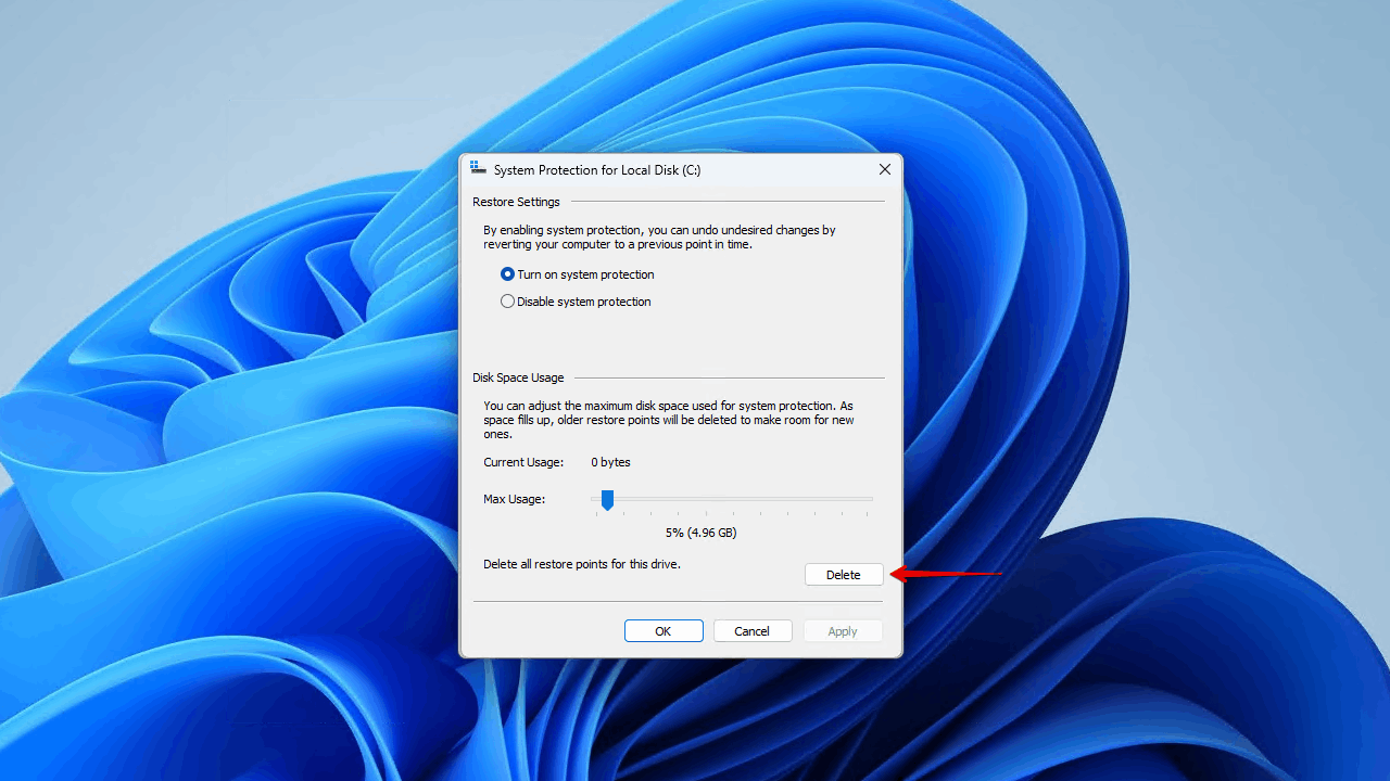 Deleting restore points.