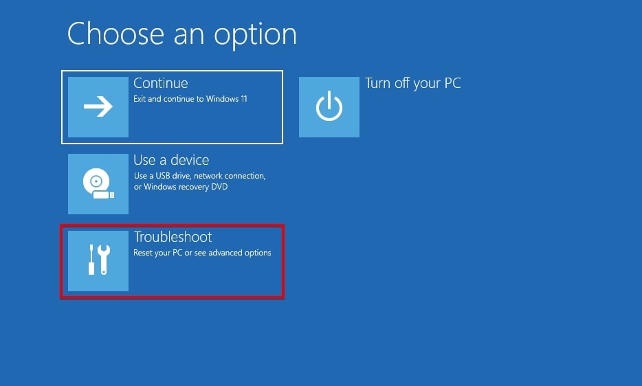 troubleshoot option