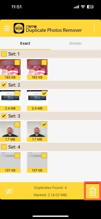 remo duplicate photos remover trash button