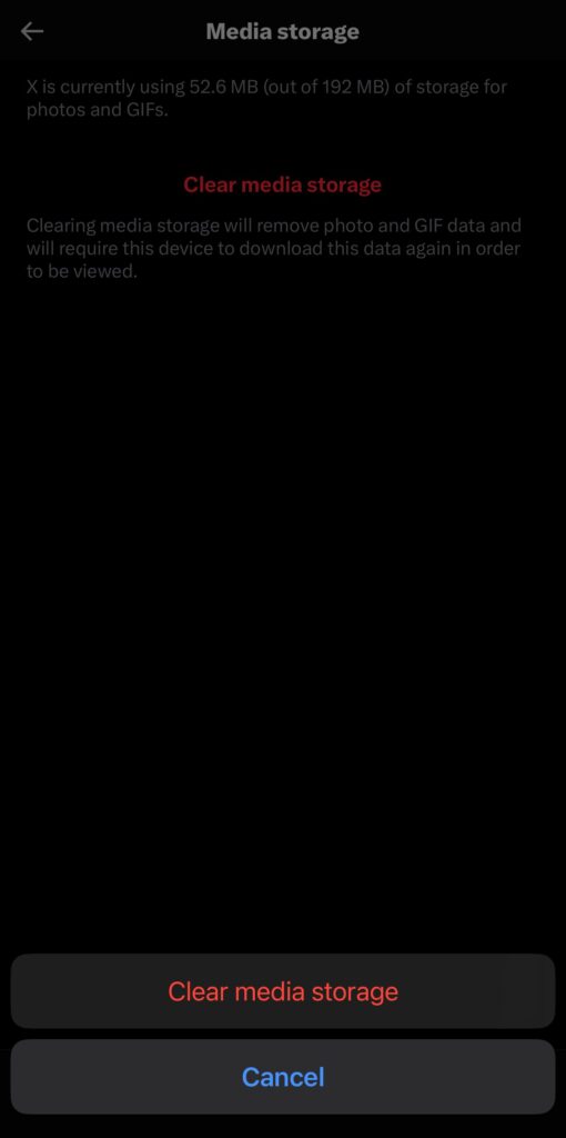 Clear media storage in Twitter app