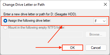 Drive letter assignment menu