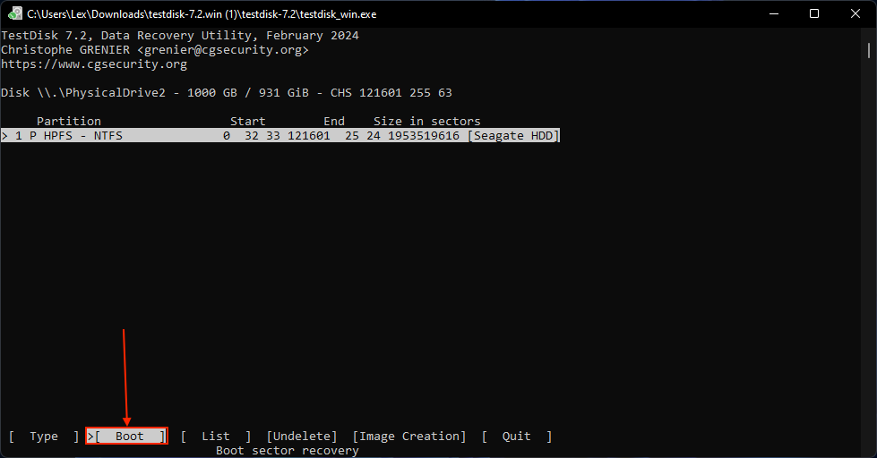 TestDisk partition boot sector tools