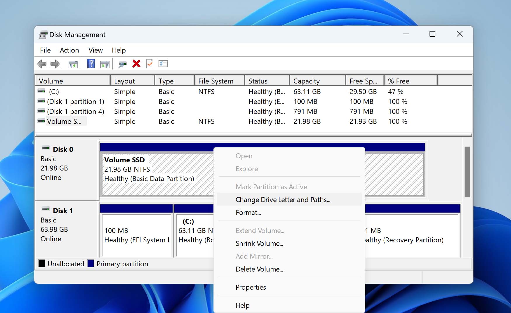 select change drive letter option