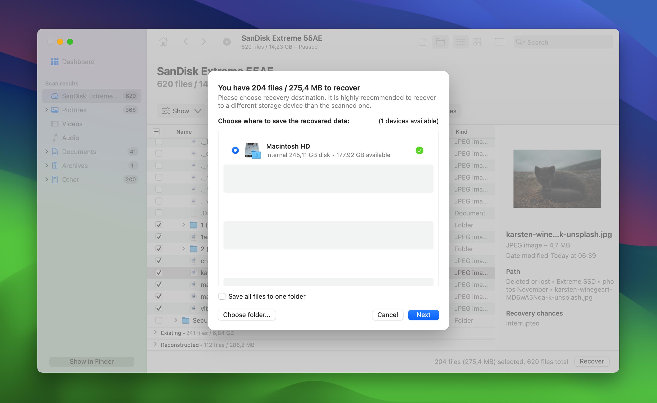 disk drill ssd recovery location