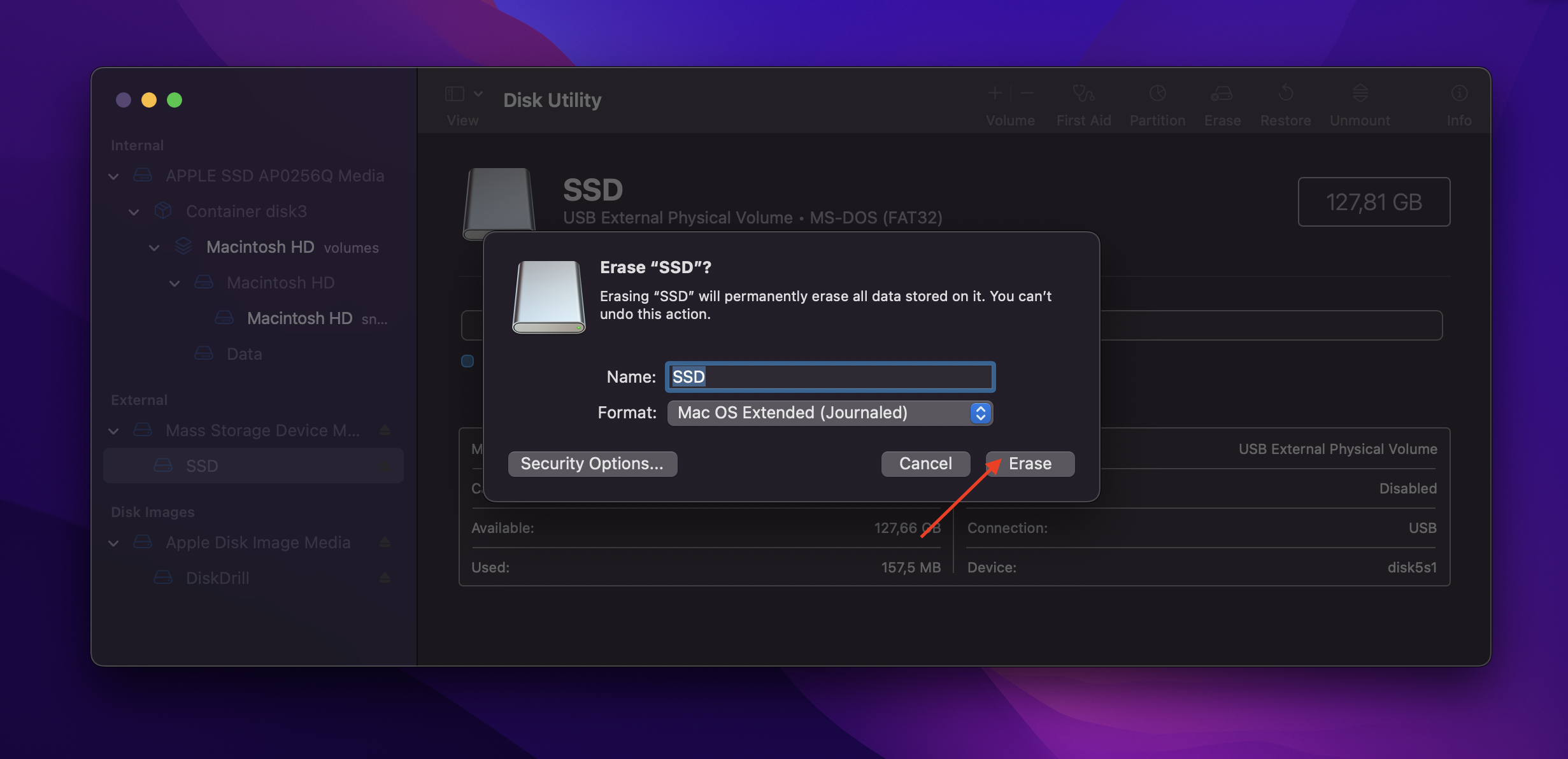 disk utility erase ssd