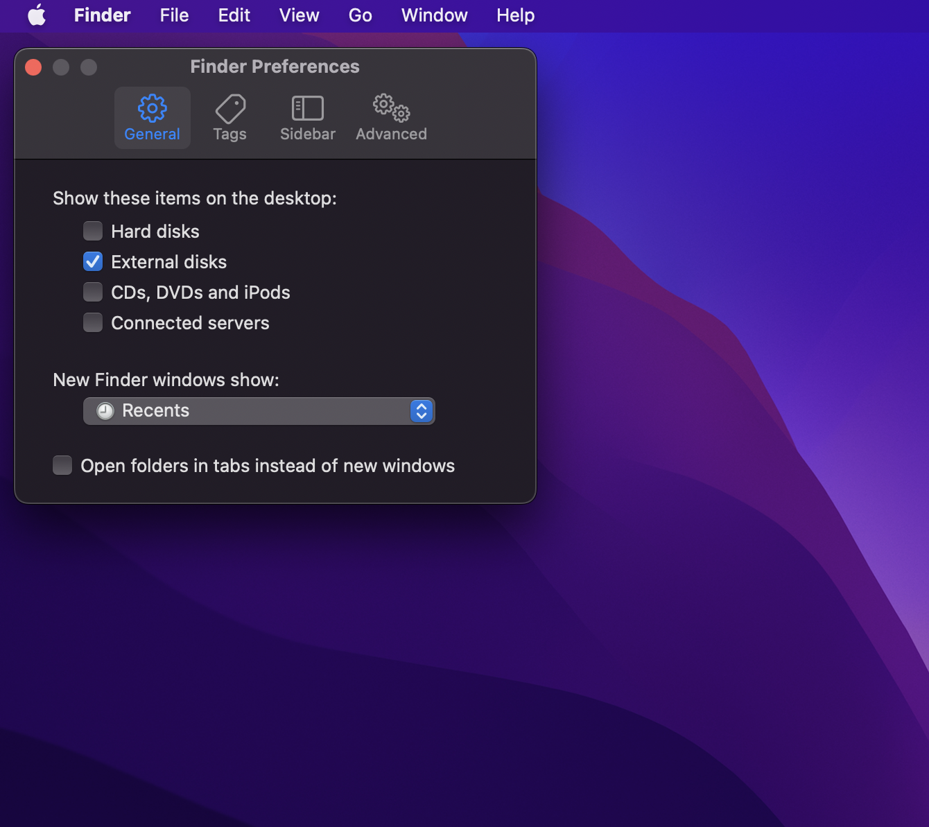 finder preferences external disks