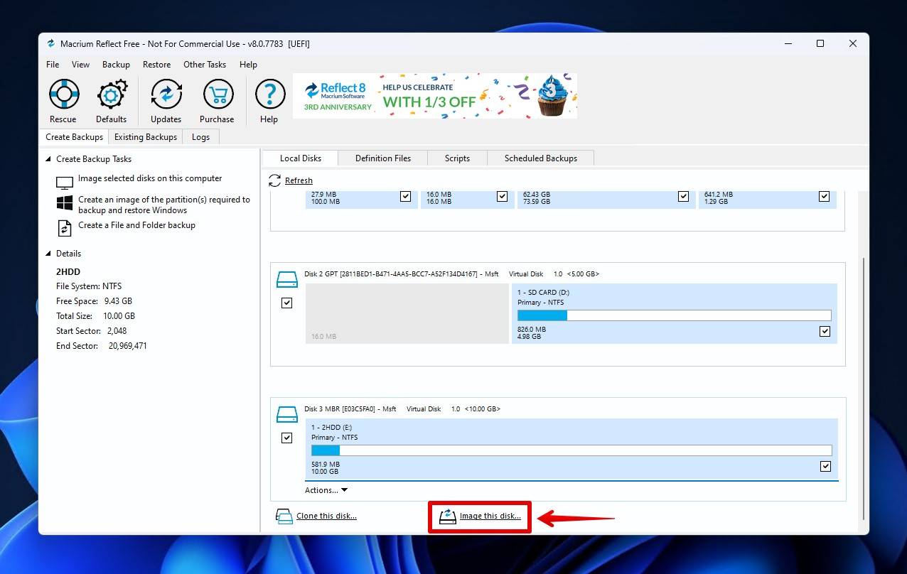 Choosing to image the disk.