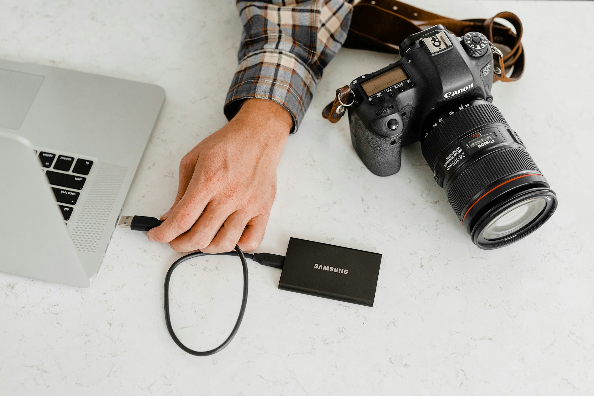 external ssd drive connected to a laptop