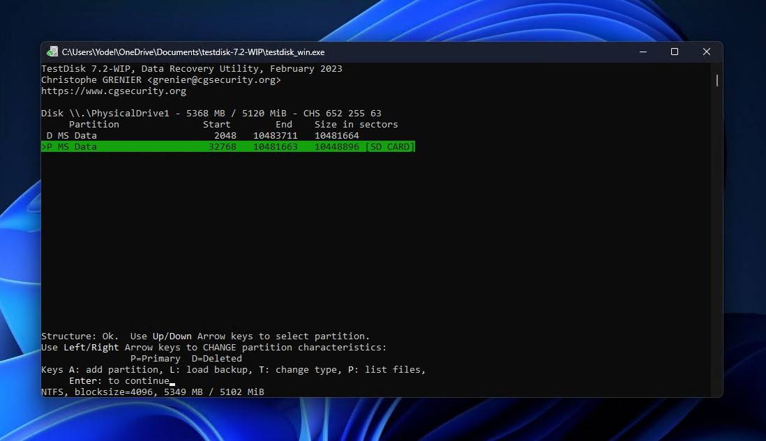 Selecting the recoverable partition.