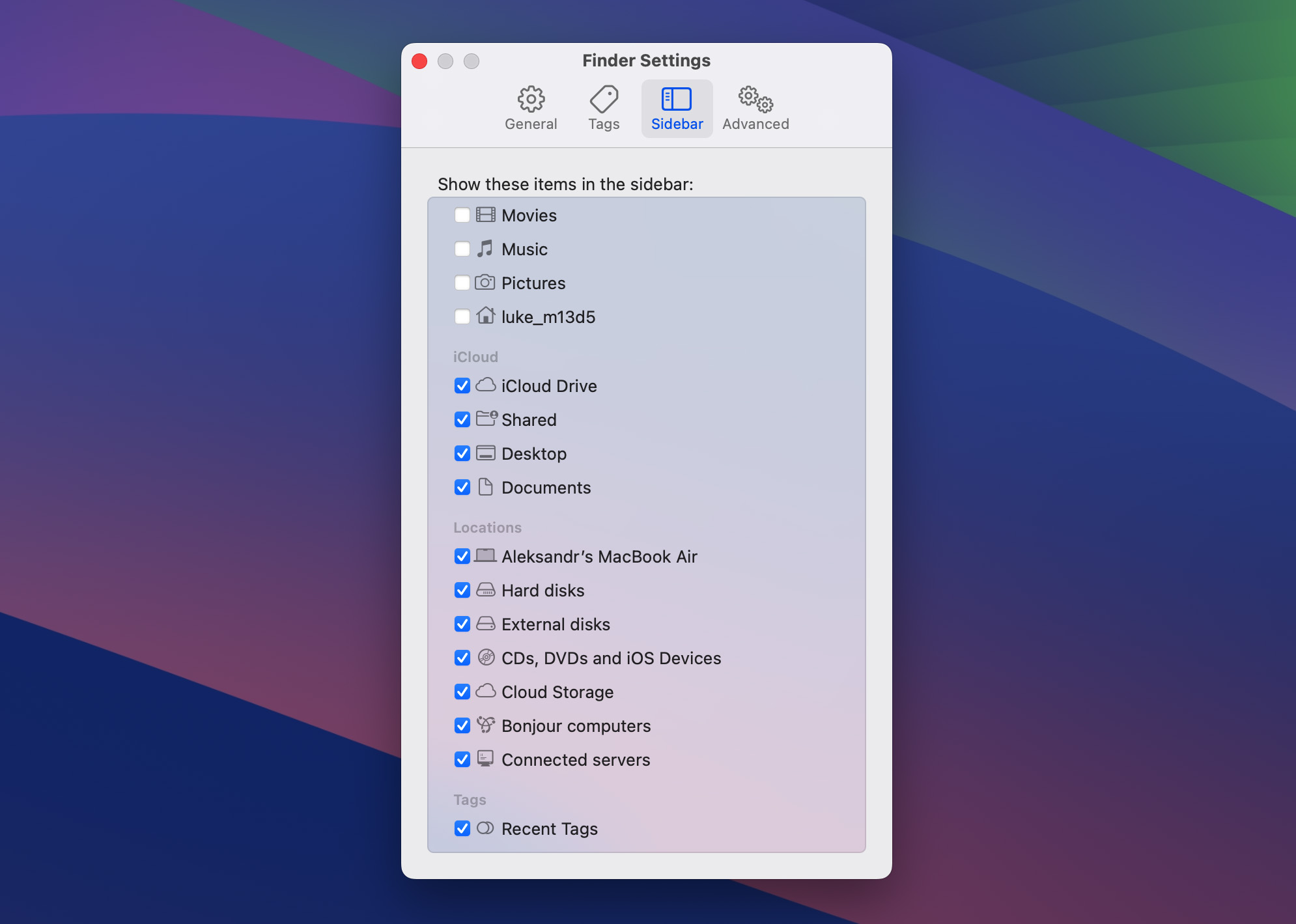 finder sidebar external disks option