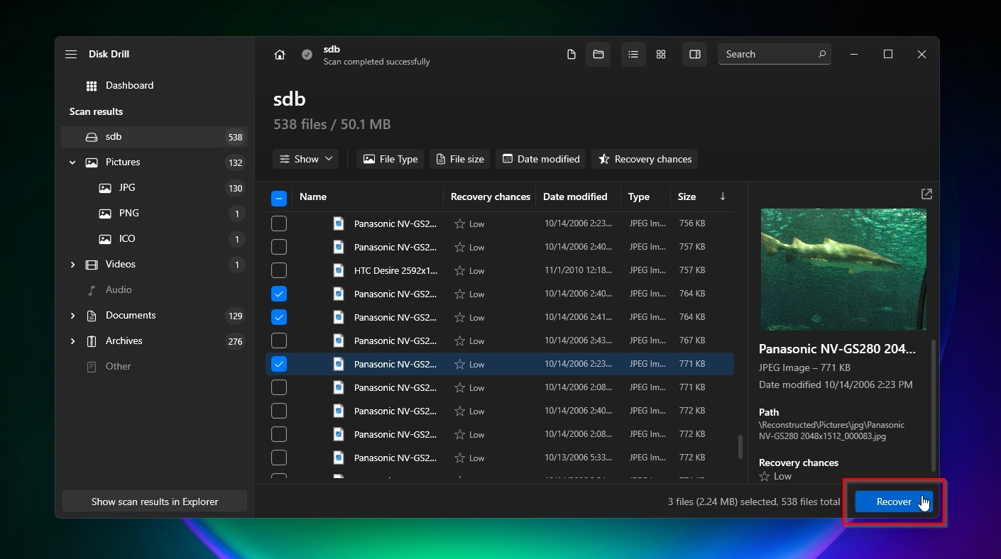 Disk Drill Starting Recovery of Selected Network Storage Files