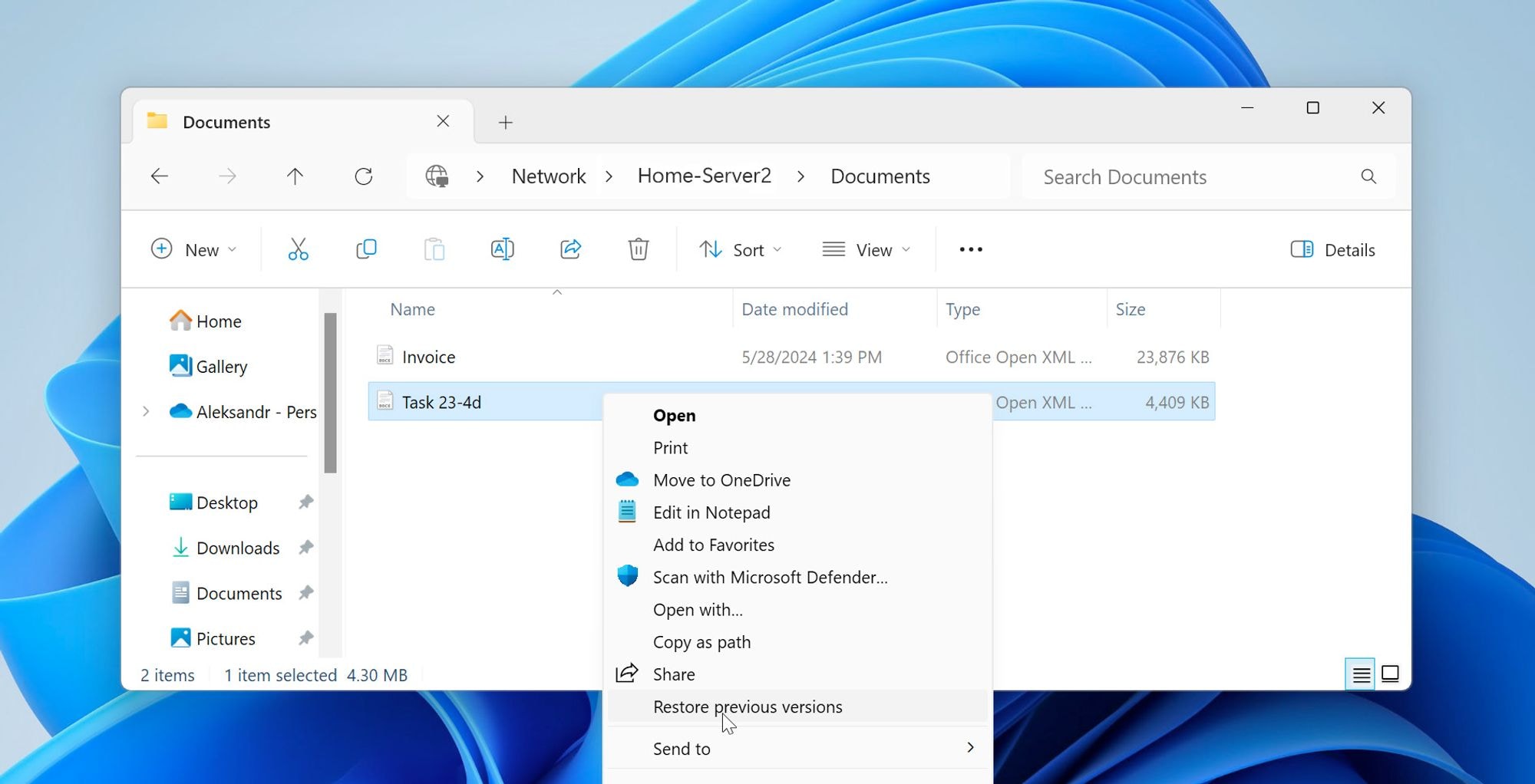 Windows File Explorer Restore Previous Versions