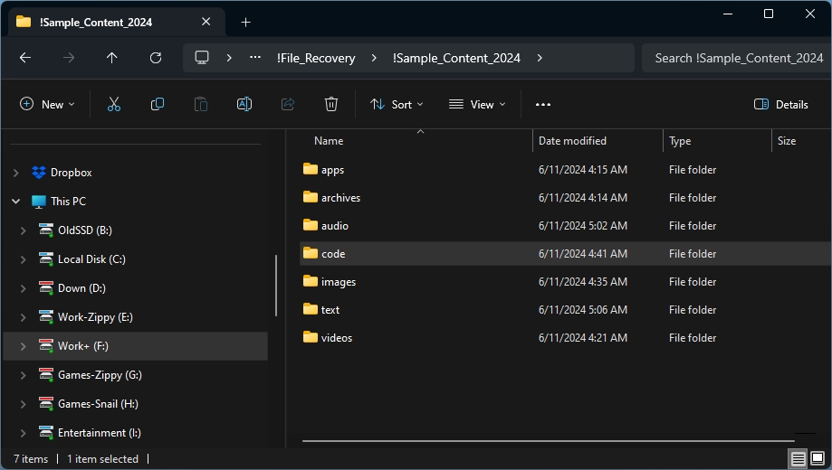 Our Testing Data Pile In Windows File Explorer