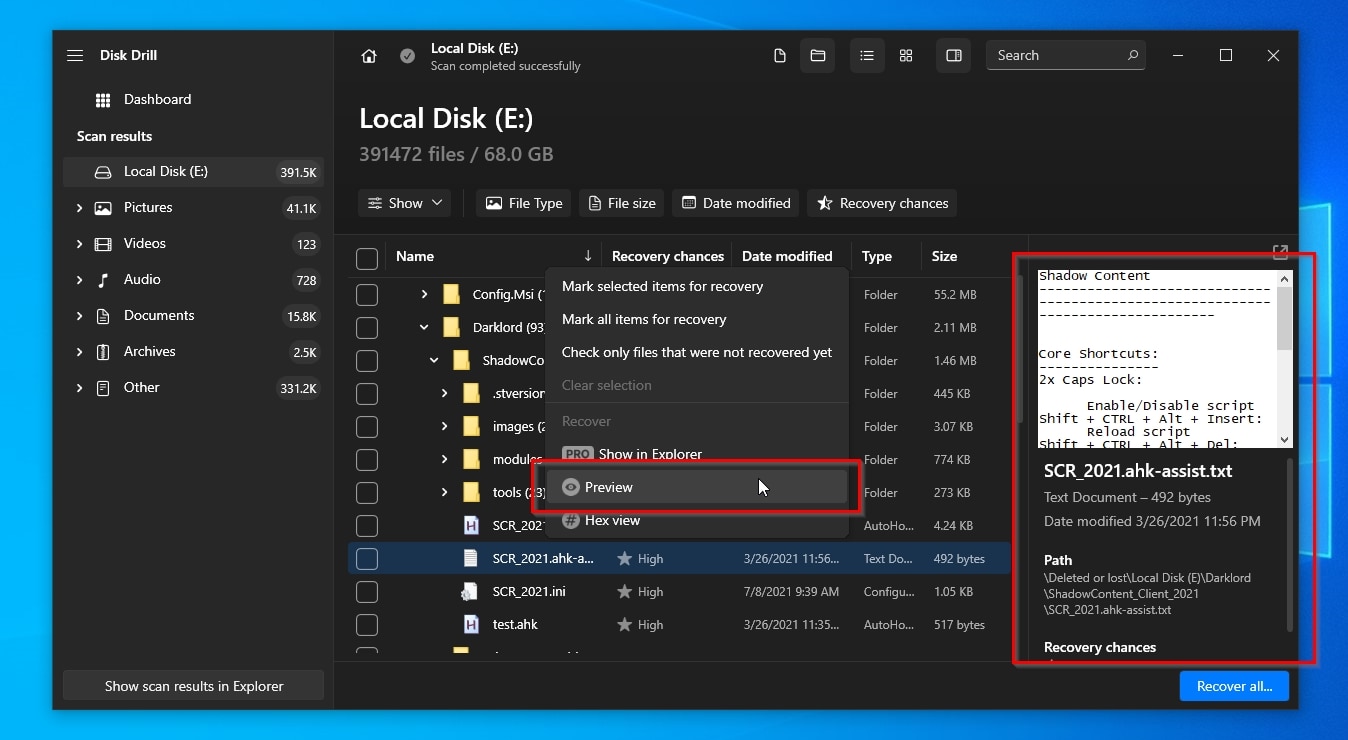 Disk Drill Preview Option And Pane