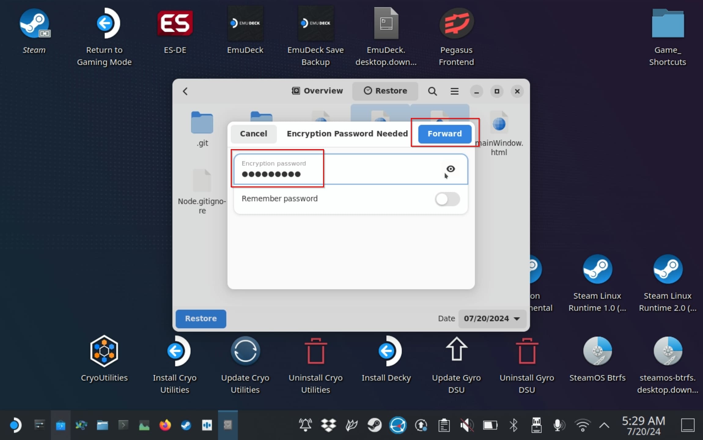 Steam Deck Backups Password Entry